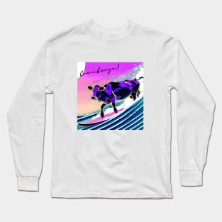 Cowabunga! Funny Retro Surfing Cow Long Sleeve T-Shirt